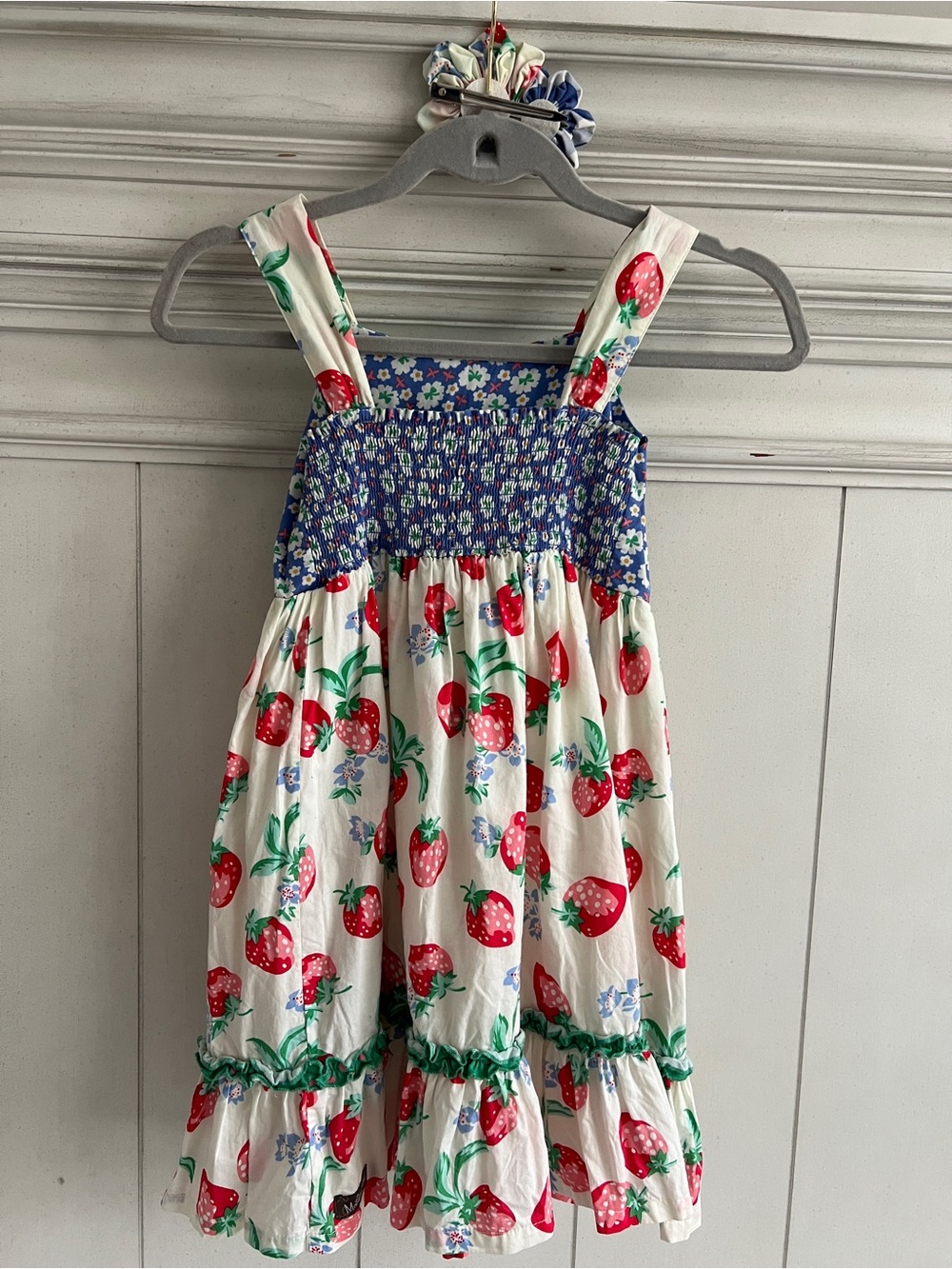 Matilda Jane Blue & Cream Strawberry Print Ruffle Sundress| Matching Hair Bow - Picture 4 of 8